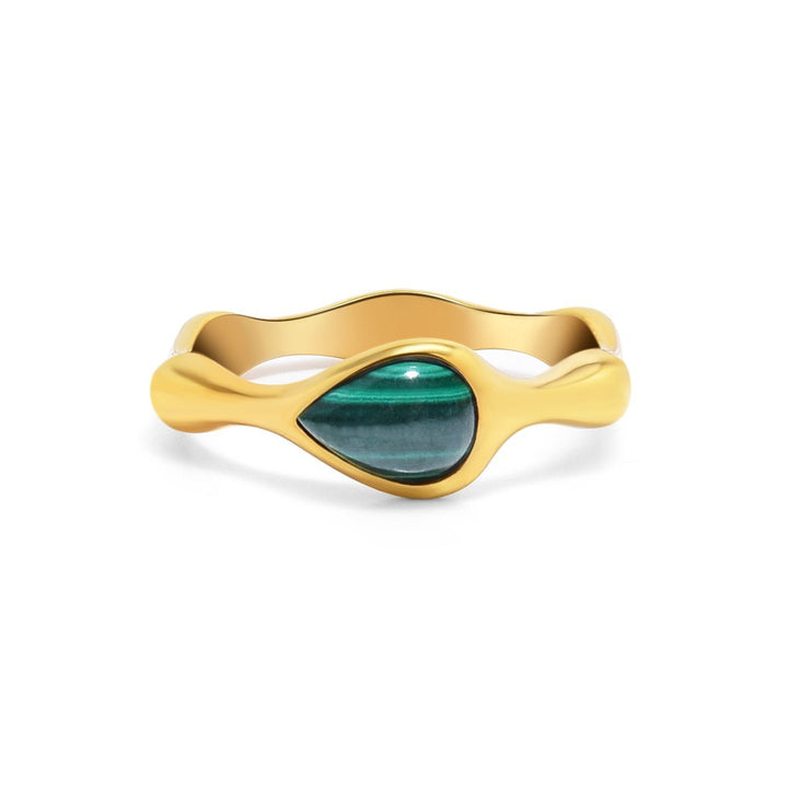 Pear Malachite Gold Plated Ring - MoonClosing