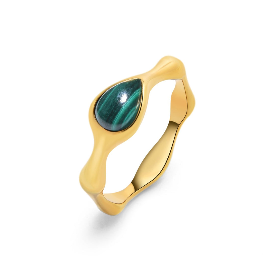 Pear Malachite Gold Plated Ring - MoonClosing