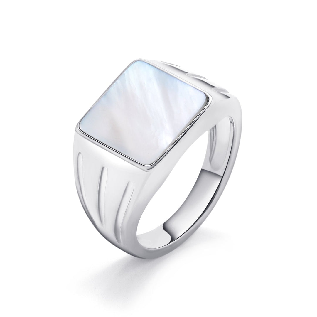Square Mother - of - Pearl Signet Silver Ring - MoonClosing