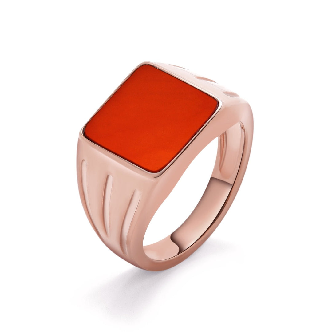 Square Red Agate Signet Silver Ring - MoonClosing