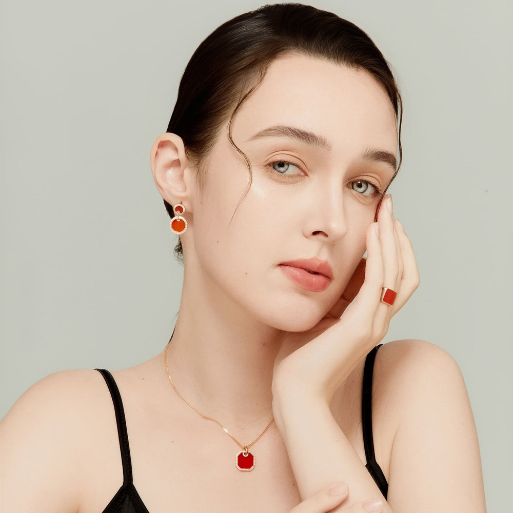Square Red Agate Signet Silver Ring - MoonClosing