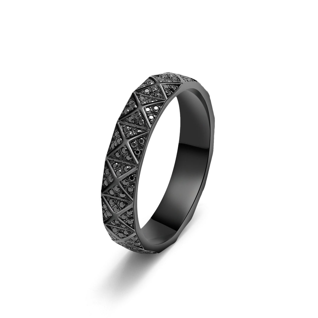 The X Series | 18K Black Gold Black Diamonds Geometric Unique Band - MoonClosing